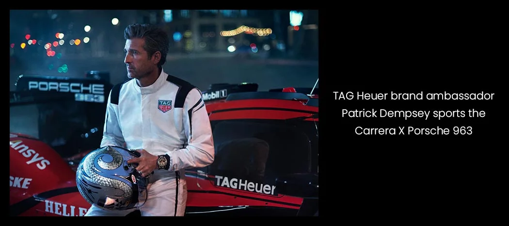 TAG Heuer brand ambassador Patrick Dempsey sports the Carrera X Porsche 963